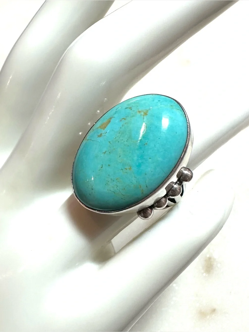 Navajo Ray Tafoya Native American Turquoise Cabochon Sterling Silver Ring